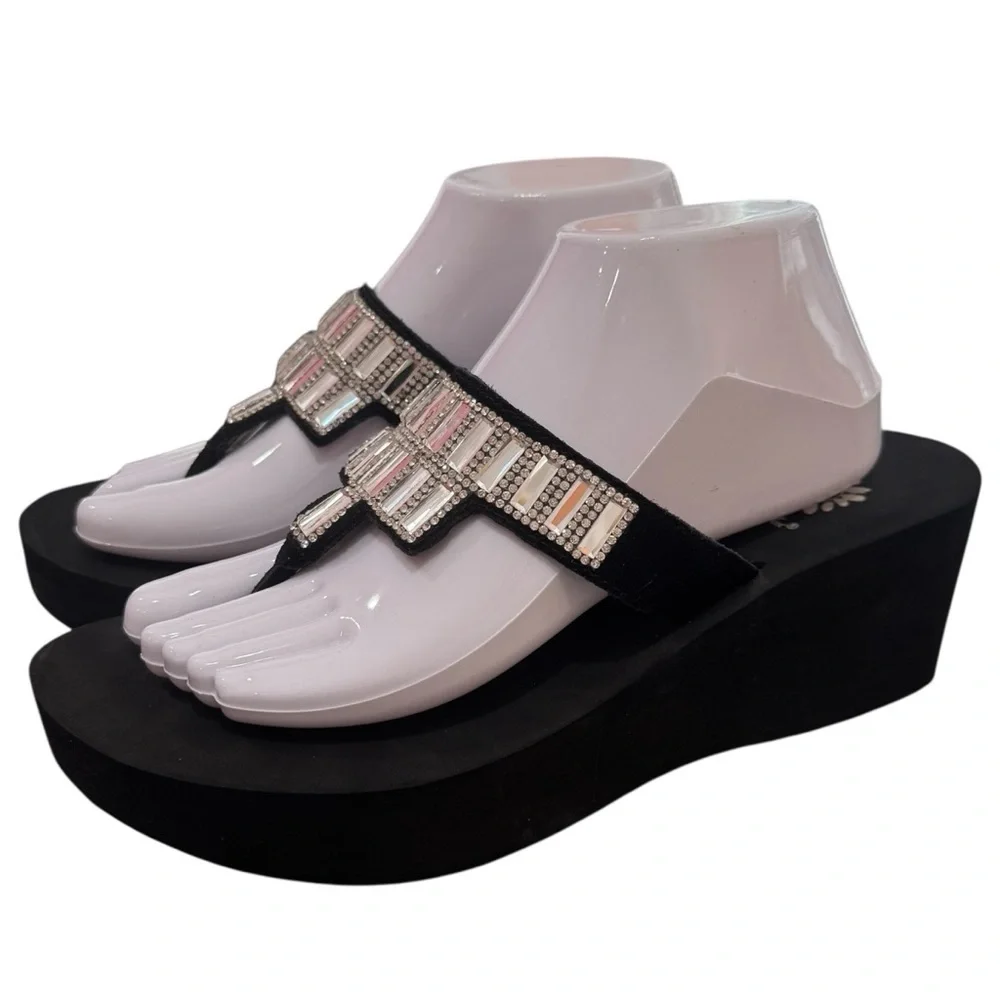 Yellow Box Y2K Platform‎ Jeweled Summer Party Sandals Leather Upper Women's 10